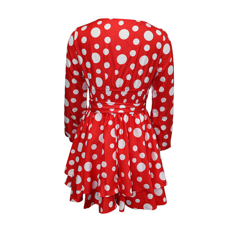 Popular New Waist V-Neck Polka Dot Polka Dot Mini Dress