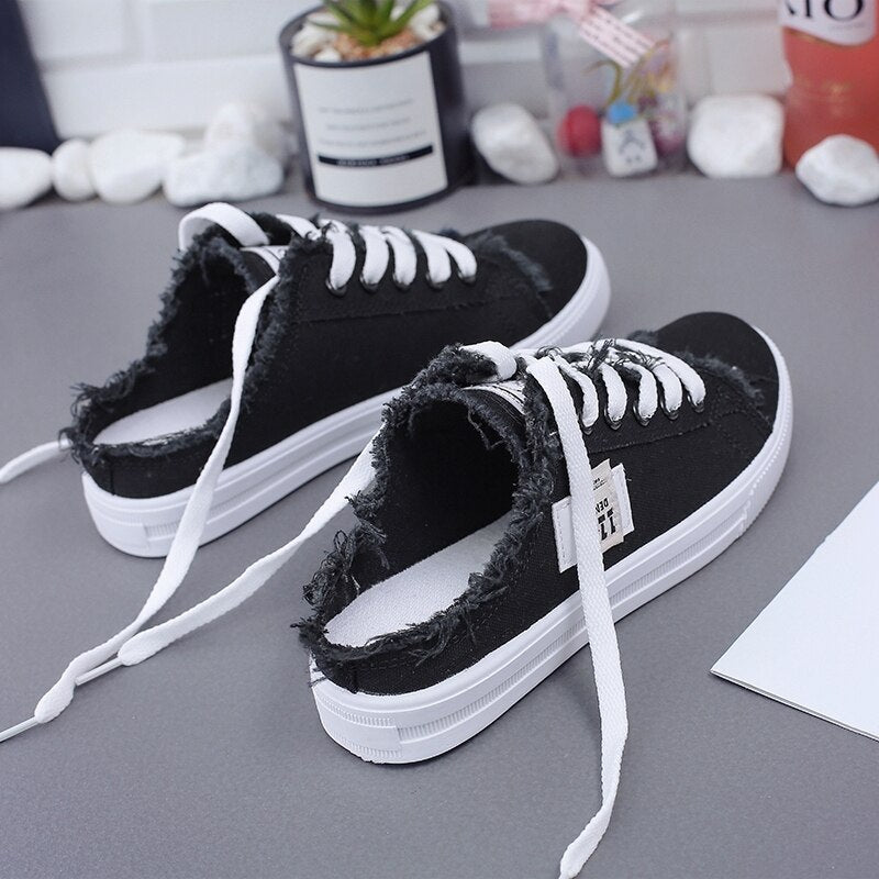 New Spring Summer Women Canvas Shoes flat sneakers women casual shoes low upper lace up white shoes