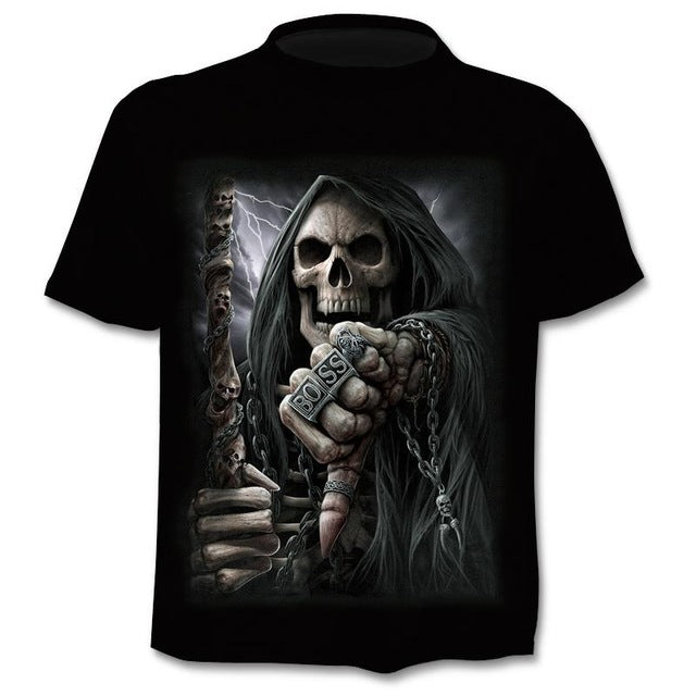 T-shirt Men Punk Style Top Tees Skull Gothic