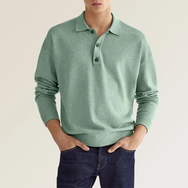 Autumn Long Sleeve V-Neck Button Men's Casual Top Polo Shirt