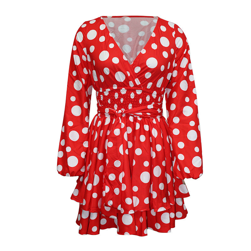 Popular New Waist V-Neck Polka Dot Polka Dot Mini Dress