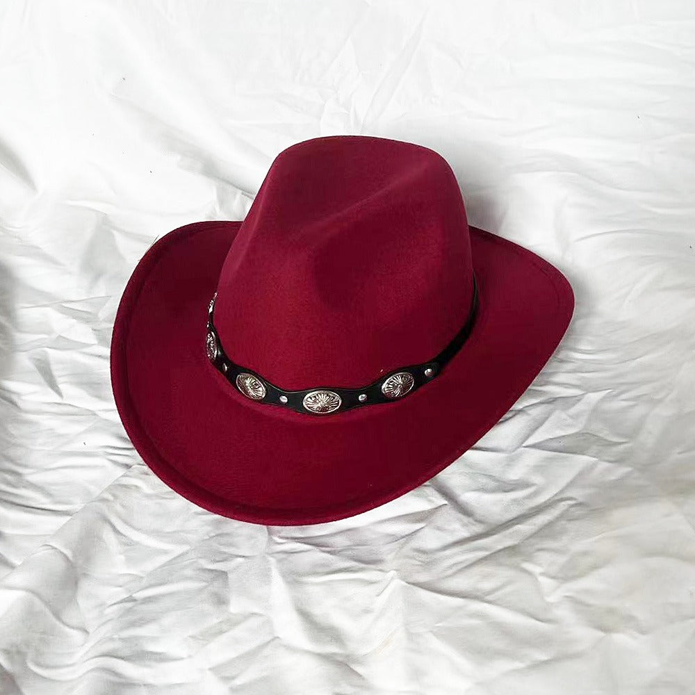 Punk Style Cowboy Top Hat Autumn And Winter Woolen Felt Hat Mens and Womens Jazz Hat British Style Metal Belt Vintage Top Hat