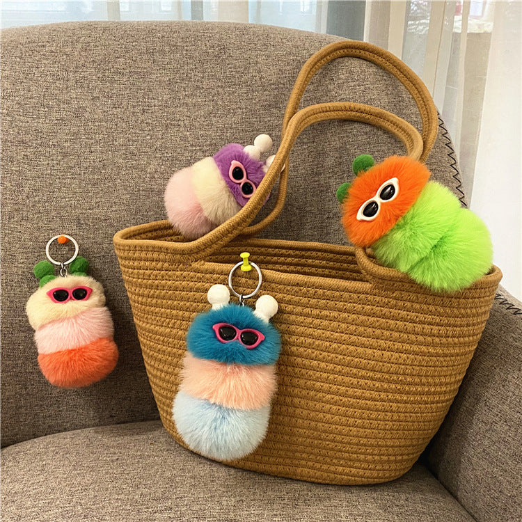 New Cute Caterpillar Key Chain Cartoon Plush Doll Bag Pendant Creative Car Key Chain Small Gift