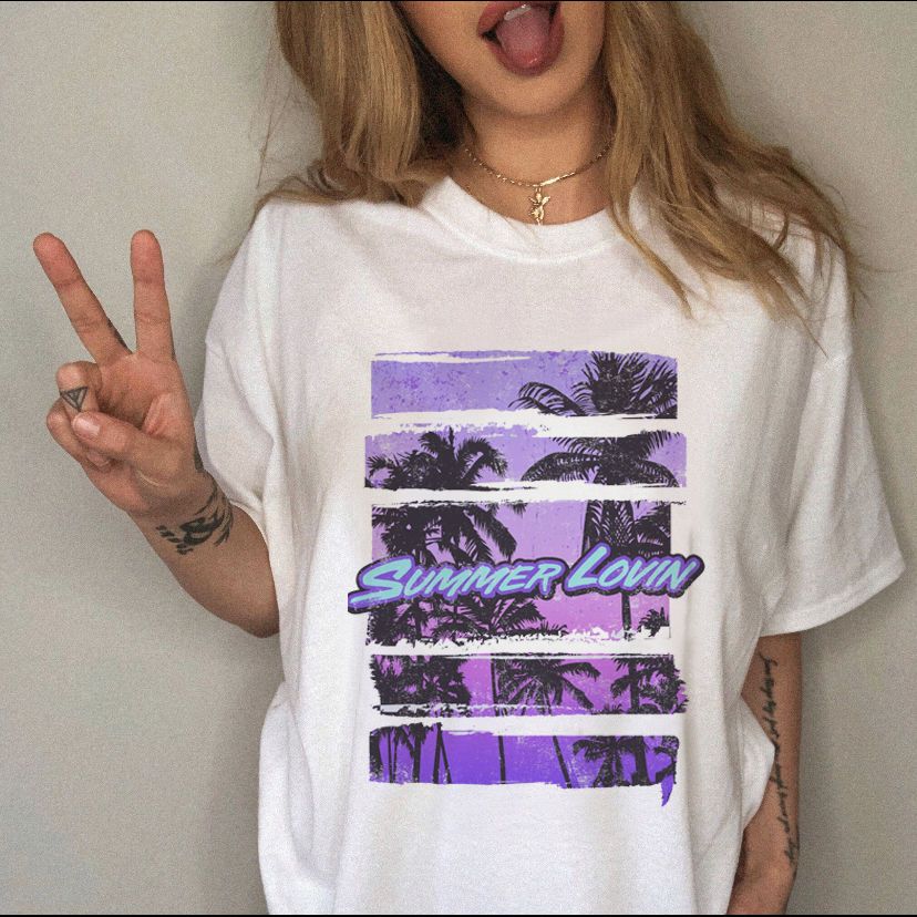 Summer Womens Cartoon Desert Pattern Printing Casual Fashion Slim Round Neck T Shirt Short Sleeve Top Clothes Ins Fashion