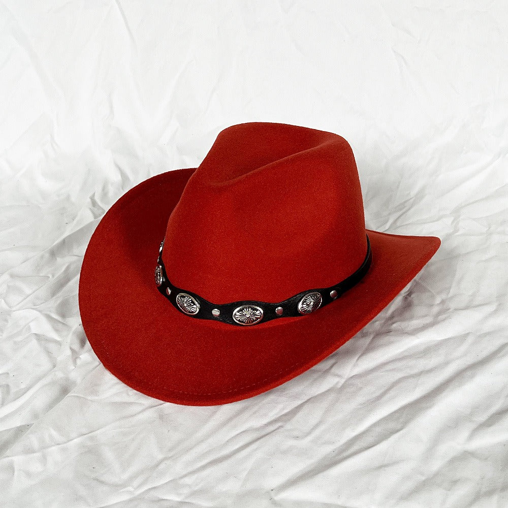 Punk Style Cowboy Top Hat Autumn And Winter Woolen Felt Hat Mens and Womens Jazz Hat British Style Metal Belt Vintage Top Hat