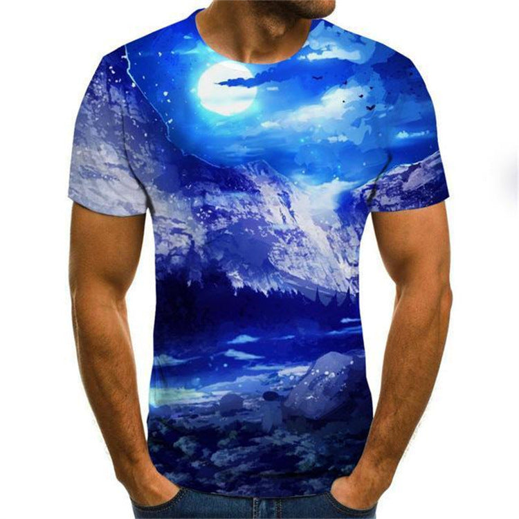 Men's Fashion Loose 3D Printing Sports Short Sleeve Loose T-shirt