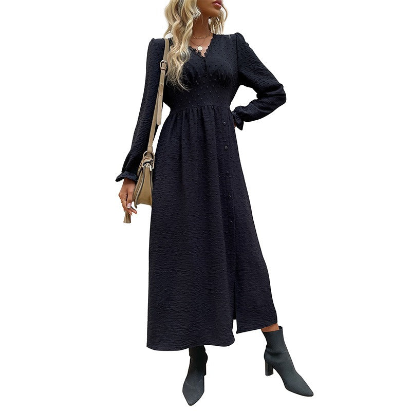 New Spring Solid Color Long Women Dresses In The Long Section