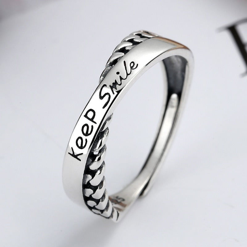 S925 Sterling Silver English Letters Cross Drip Ring Fashion Personality Ins Korean Version Finger Ring