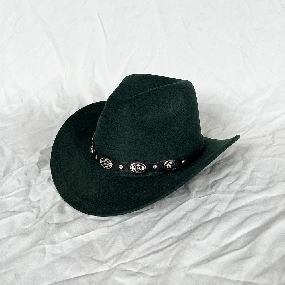 Punk Style Cowboy Top Hat Autumn And Winter Woolen Felt Hat Mens and Womens Jazz Hat British Style Metal Belt Vintage Top Hat