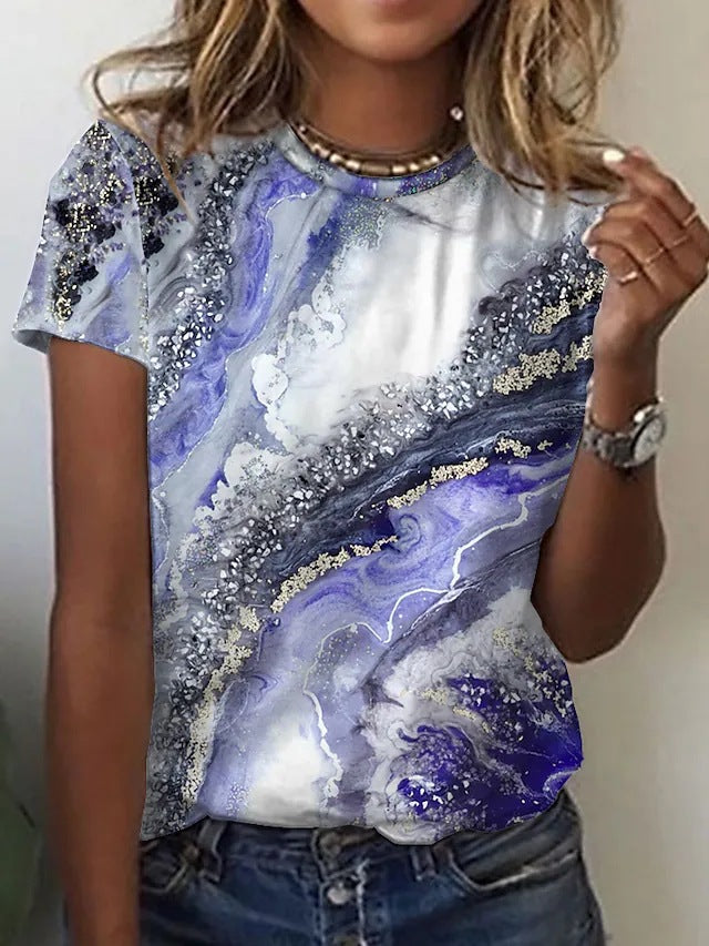 Gradient Print Shirts For Women Loose Casual Short Sleeve Top