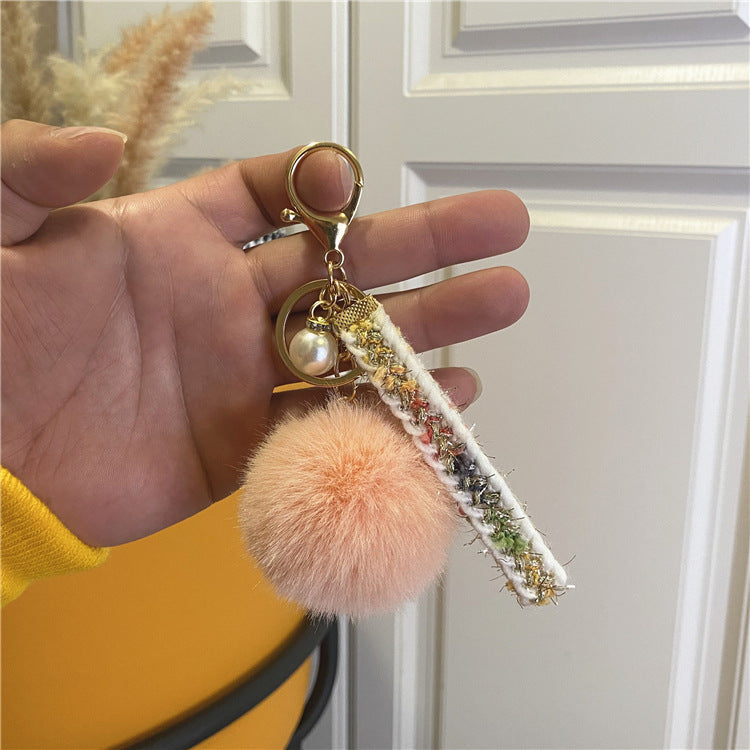 Creative Small Fragrance Key Chain Plush Bag Ribbon Pendant Car Key Chain Pearl Ornament Accessories Small Gift