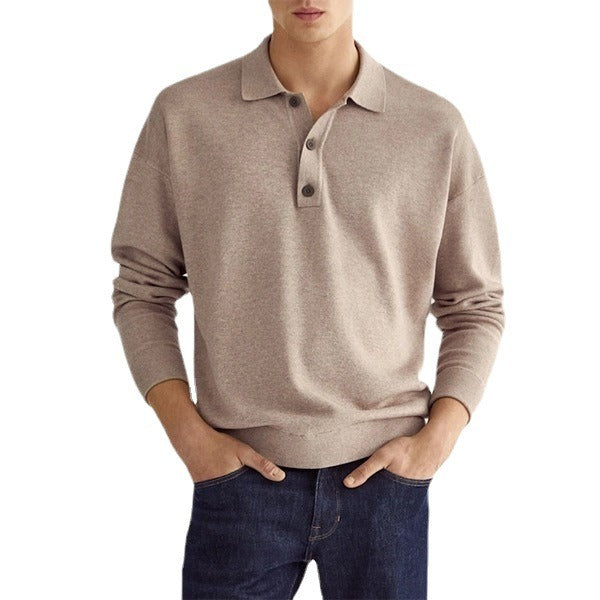 Autumn Long Sleeve V-Neck Button Men's Casual Top Polo Shirt