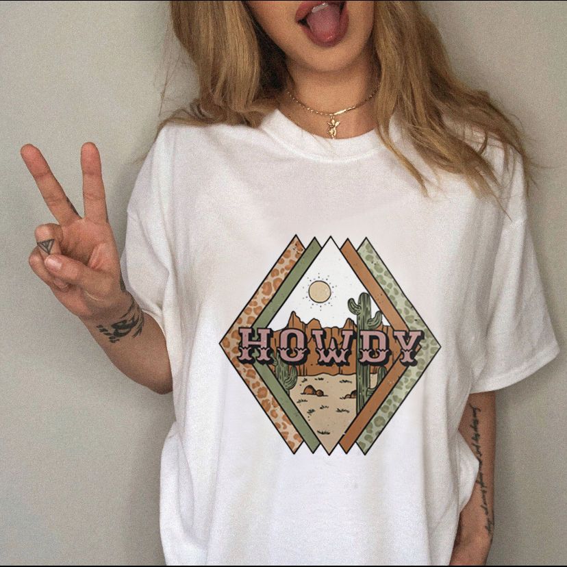 Summer Womens Cartoon Desert Pattern Printing Casual Fashion Slim Round Neck T Shirt Short Sleeve Top Clothes Ins Fashion