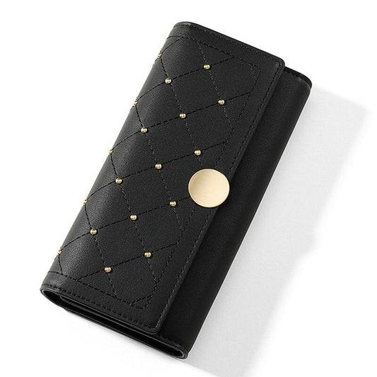 NEW Designer Rivet Button Trifold Long Wallet Women Big Capacity Female Wallets Thread Female Ladies Purse Phone Pocket Clutches