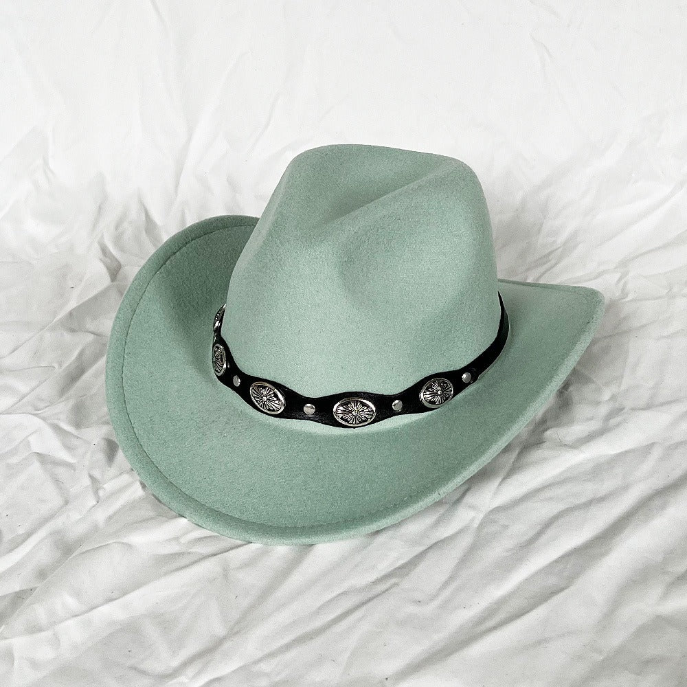 Punk Style Cowboy Top Hat Autumn And Winter Woolen Felt Hat Mens and Womens Jazz Hat British Style Metal Belt Vintage Top Hat