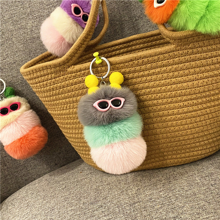 New Cute Caterpillar Key Chain Cartoon Plush Doll Bag Pendant Creative Car Key Chain Small Gift