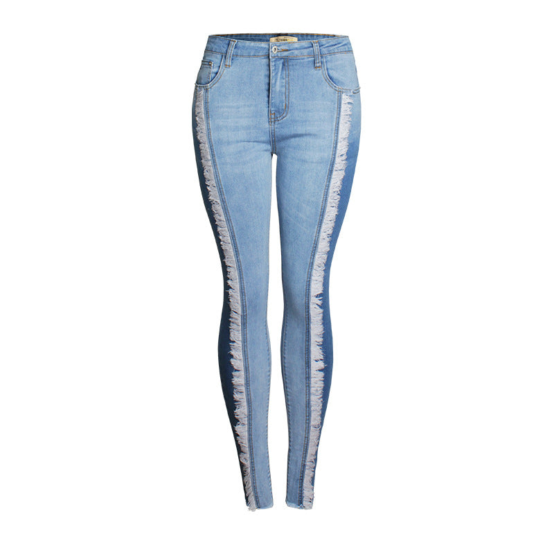 Spring New Fashion Fringe Slim Jeans Slim Hip Leggings Jeans for Women