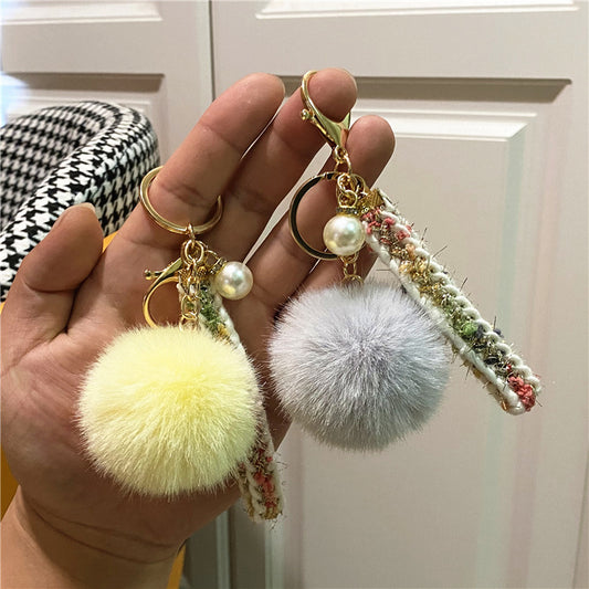 Creative Small Fragrance Key Chain Plush Bag Ribbon Pendant Car Key Chain Pearl Ornament Accessories Small Gift