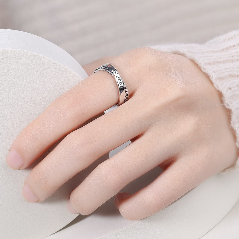 S925 Sterling Silver English Letters Cross Drip Ring Fashion Personality Ins Korean Version Finger Ring