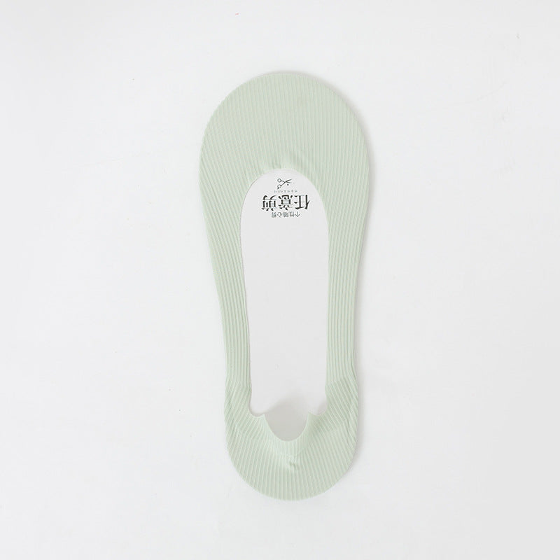Ice Silk Cut Boat Socks Women's Thin Shallow Mouth Invisible Socks Silicone Can't Fall Off The Heels Spring And Summer Solid Color Socks