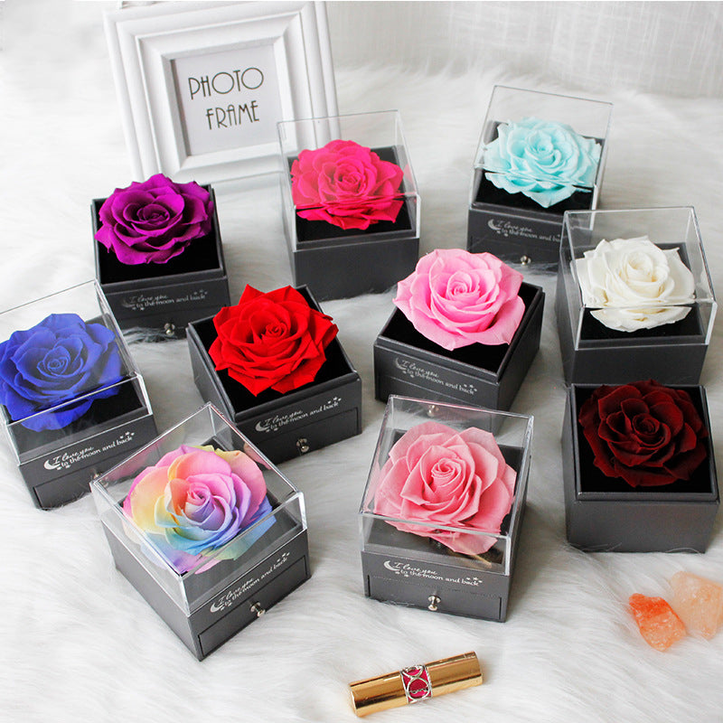 Eternal Flower Jewelry Box Rose Gift Box Necklace Wear Wedding Valentine's Day Gift