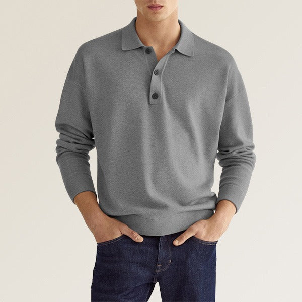 Autumn Long Sleeve V-Neck Button Men's Casual Top Polo Shirt