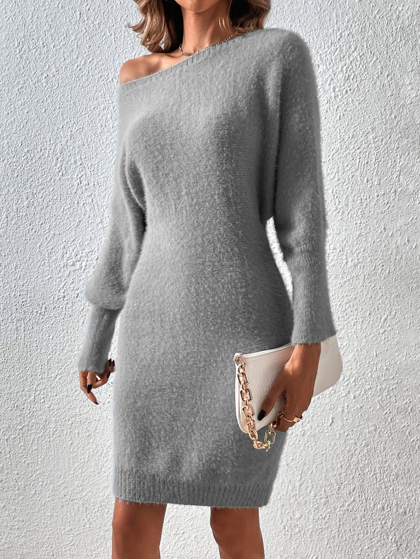 New Women's Spring And Summer Four Color One Neck Medium Long Sweater Dress