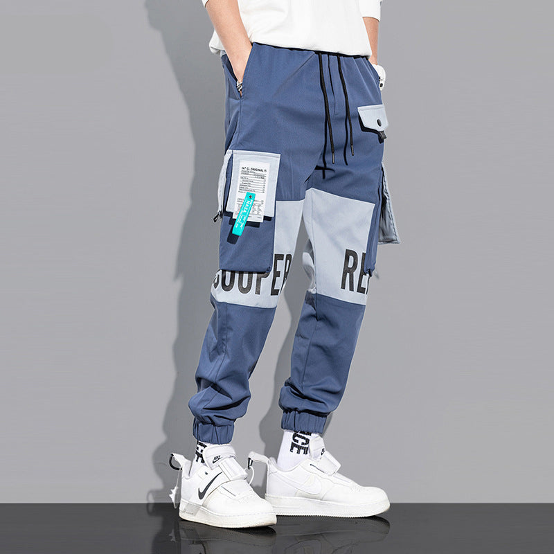 Bunch Foot Casual Pants Trendy Fall New Colorwork Work Pants Men Hip-Hop Loose Pants