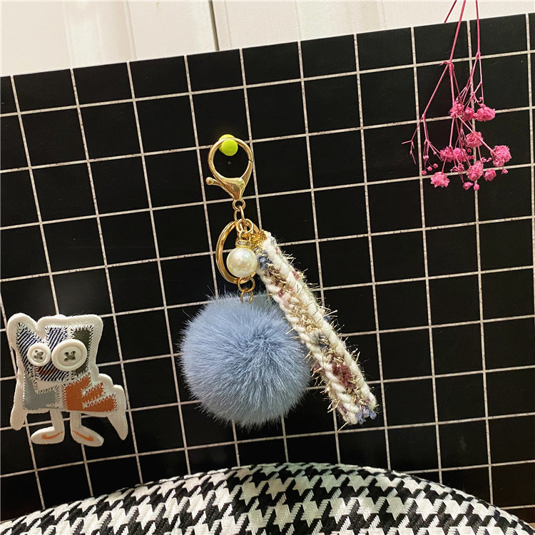 Creative Small Fragrance Key Chain Plush Bag Ribbon Pendant Car Key Chain Pearl Ornament Accessories Small Gift