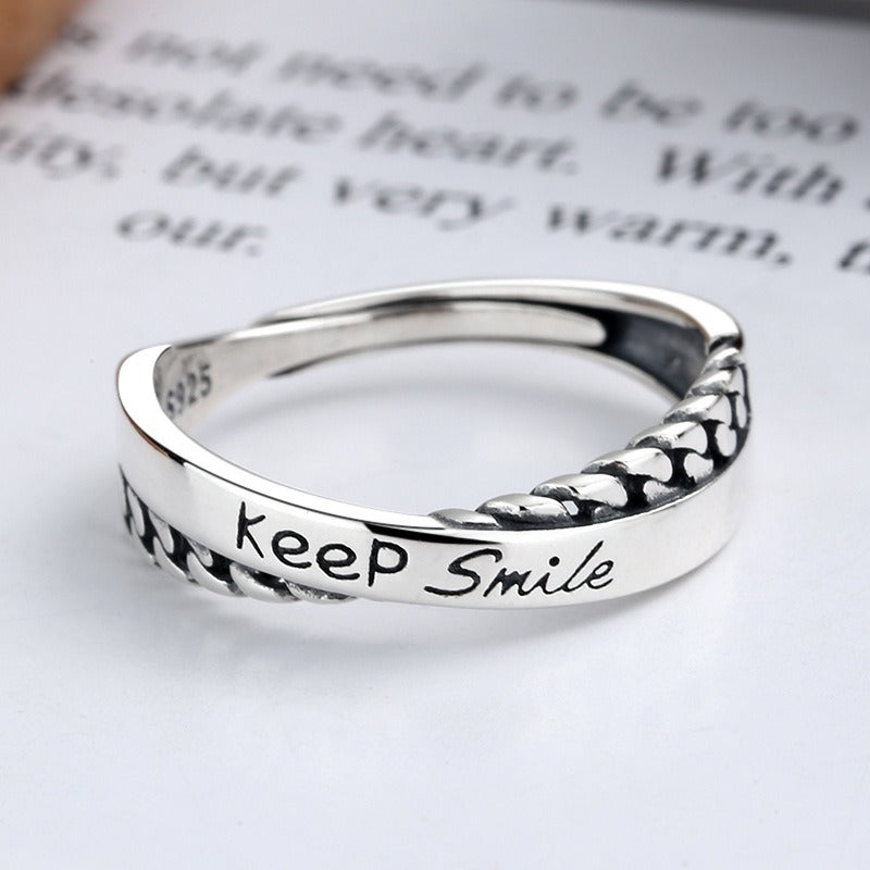 S925 Sterling Silver English Letters Cross Drip Ring Fashion Personality Ins Korean Version Finger Ring