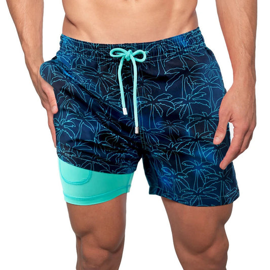 Sommer Shorts Herren Strandhose Jogginghose Bedruckte Doppelshorts