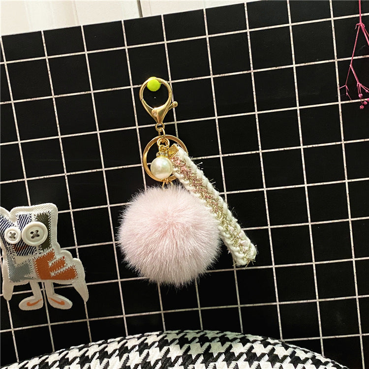 Creative Small Fragrance Key Chain Plush Bag Ribbon Pendant Car Key Chain Pearl Ornament Accessories Small Gift