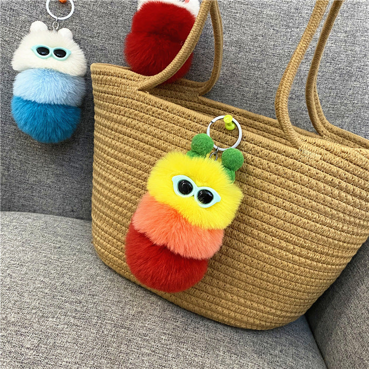 New Cute Caterpillar Key Chain Cartoon Plush Doll Bag Pendant Creative Car Key Chain Small Gift