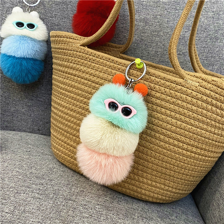 New Cute Caterpillar Key Chain Cartoon Plush Doll Bag Pendant Creative Car Key Chain Small Gift