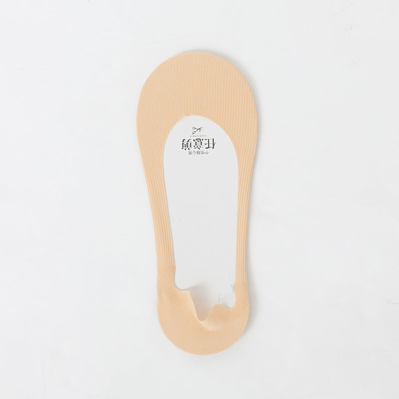 Ice Silk Cut Boat Socks Women's Thin Shallow Mouth Invisible Socks Silicone Can't Fall Off The Heels Spring And Summer Solid Color Socks