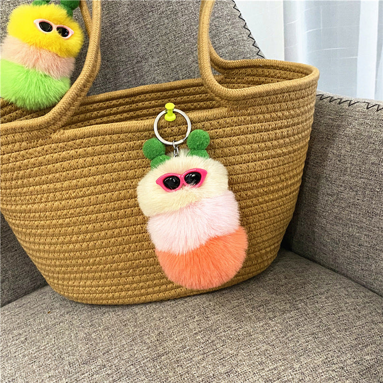 New Cute Caterpillar Key Chain Cartoon Plush Doll Bag Pendant Creative Car Key Chain Small Gift