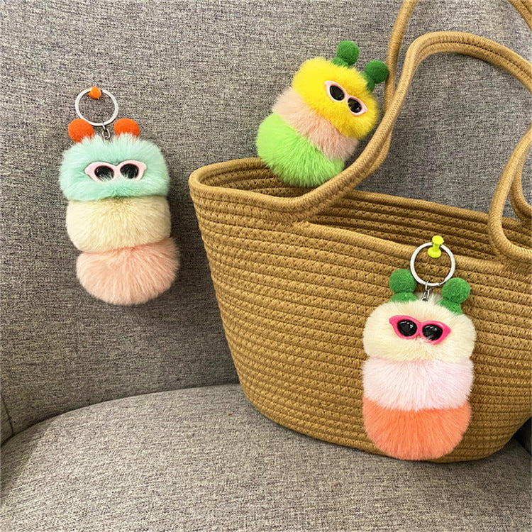 New Cute Caterpillar Key Chain Cartoon Plush Doll Bag Pendant Creative Car Key Chain Small Gift