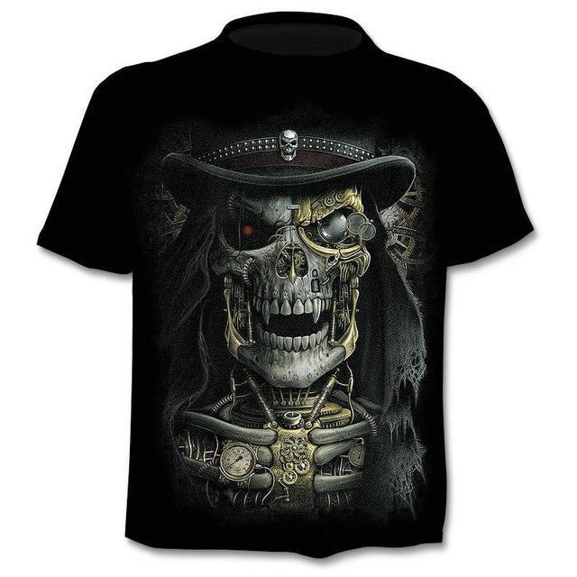 T-shirt Men Punk Style Top Tees Skull Gothic