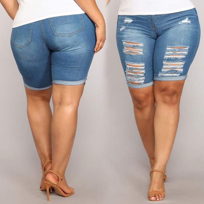 Summer Fat Women Jeans Plus Size Ripped Ladies Pants