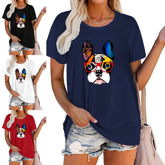 Dog Print Top With Glasses Short Sleeve