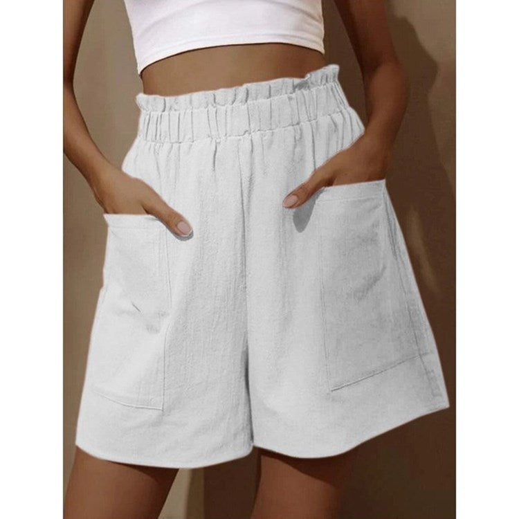 Wide-leg Casual Shorts With Pockets High Waist Elastic Pants Women