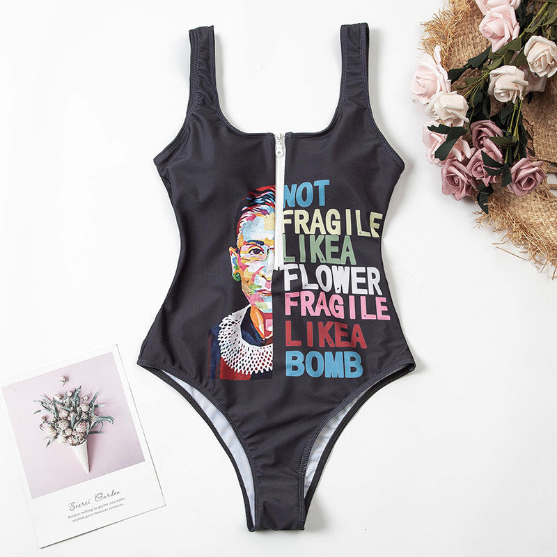 Women's Printed Zip One Piece Bikini