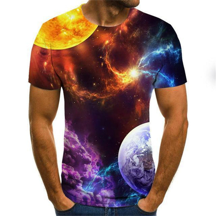 Men's Fashion Loose 3D Printing Sports Short Sleeve Loose T-shirt