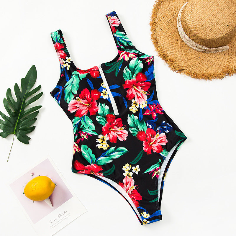 Women's Printed Zip One Piece Bikini