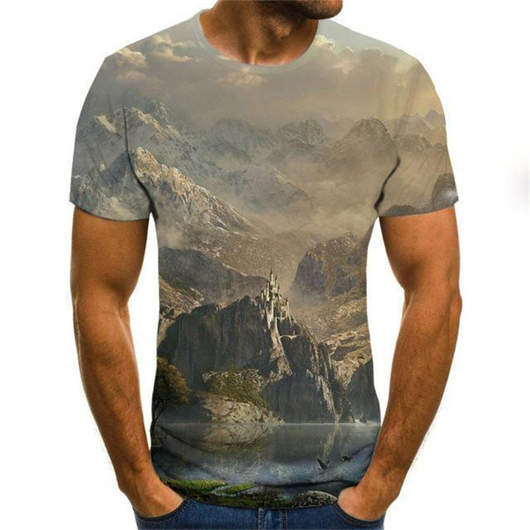 Men's Fashion Loose 3D Printing Sports Short Sleeve Loose T-shirt